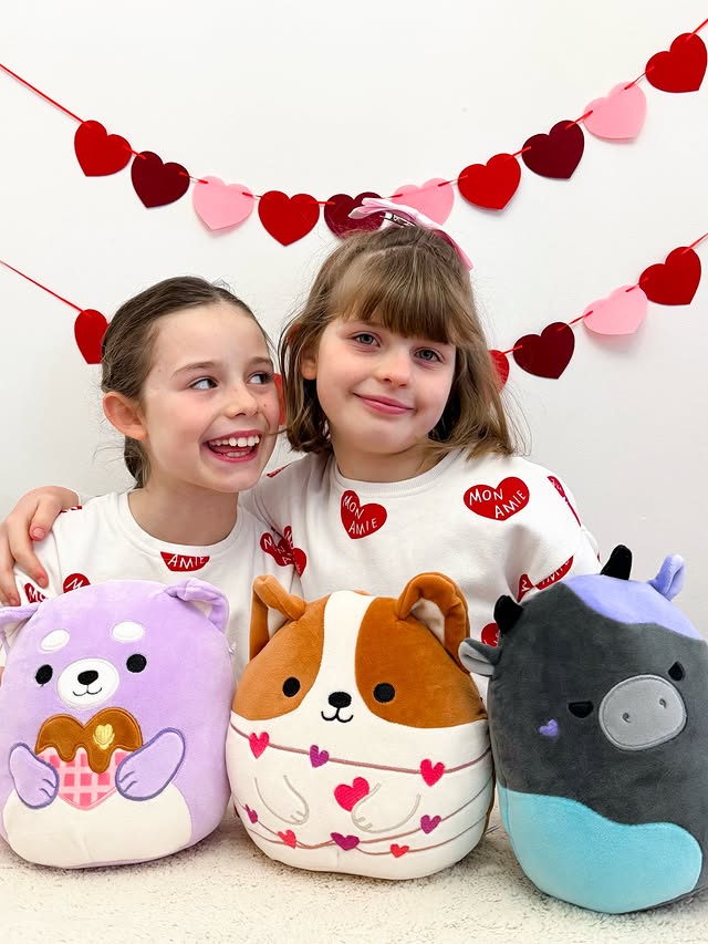 Instagram post by @girlstribe3 for Squishmallows. Caption reads: @squishmallowsuk - AD Isabella and Violet had the....