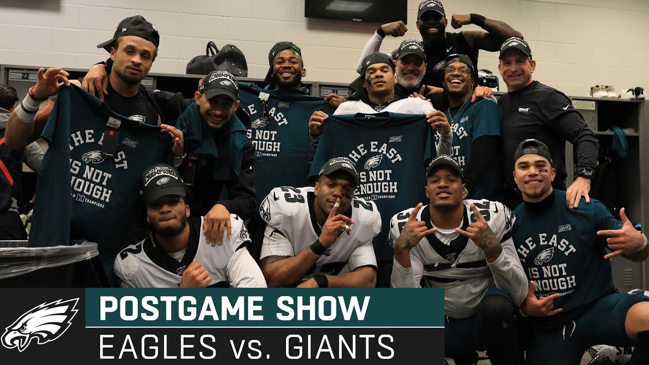 YouTube post by @eagles for Philadelphia Eagles. Caption reads: Philadelphia Eagles vs. New York Giants Postgame....
