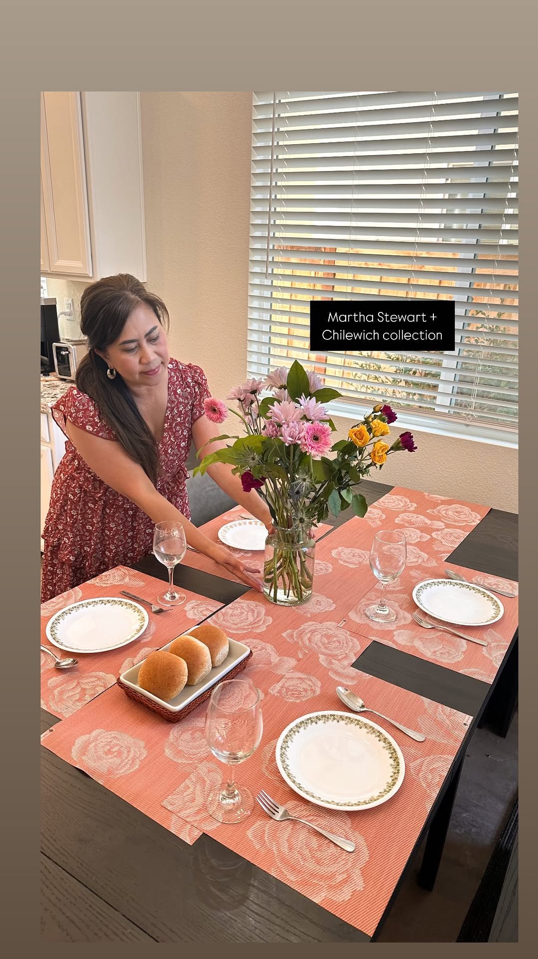 Instagram post by @simplypetiteray for Chilewich. Caption reads: Adding a touch of Martha Stewart’s garden to our....