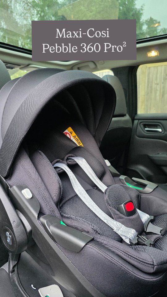 Instagram post by @carlahumphrey for Maxi-Cosi. Caption reads: Unbox our @maxicosi_eu Pebble 360 Pro2 & Family....