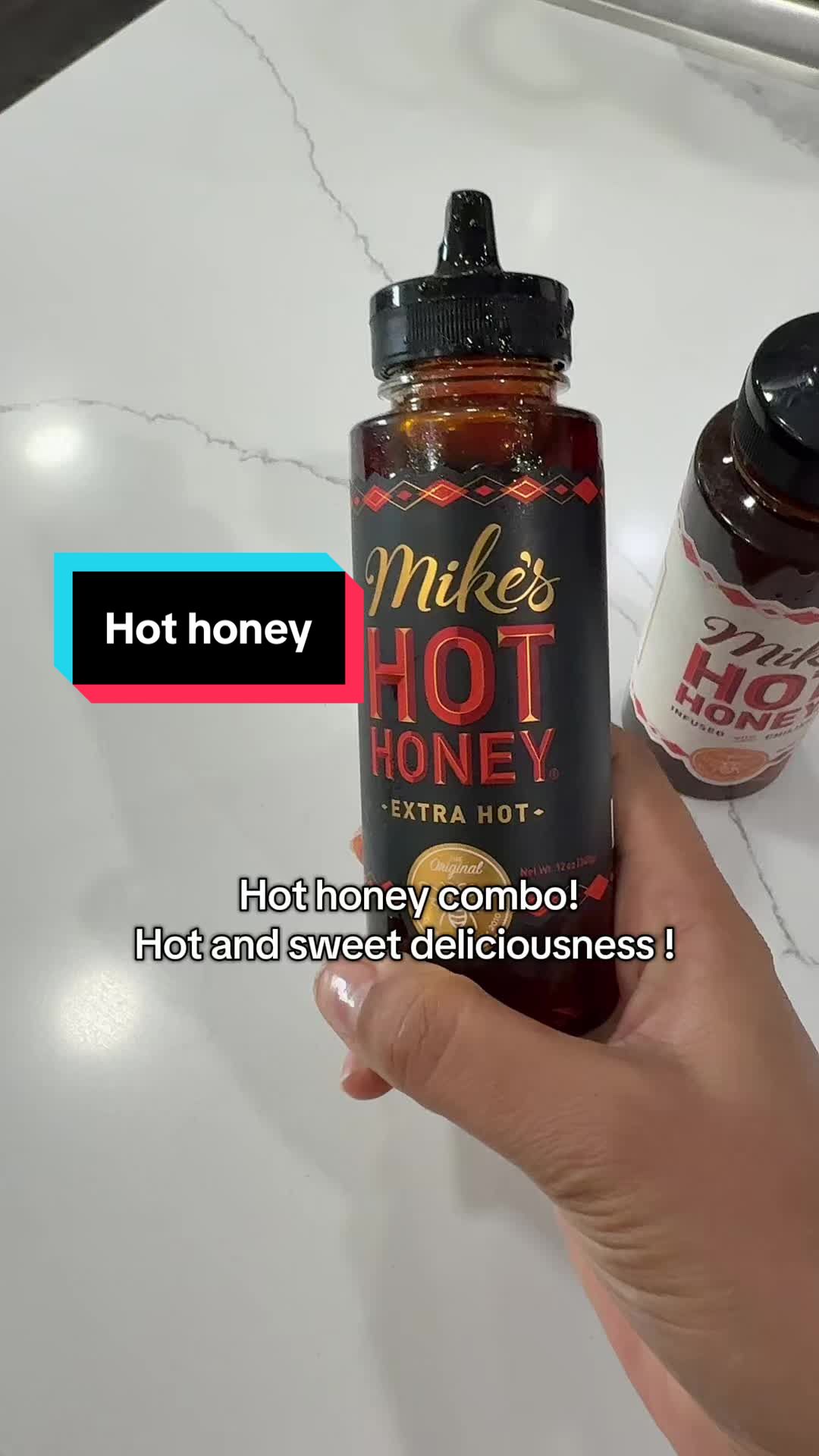TikTok post by @geeta.sougu for Mike's Hot Honey. Caption reads: Hot honey #fyp #hothoney #hothoneyonpizza....