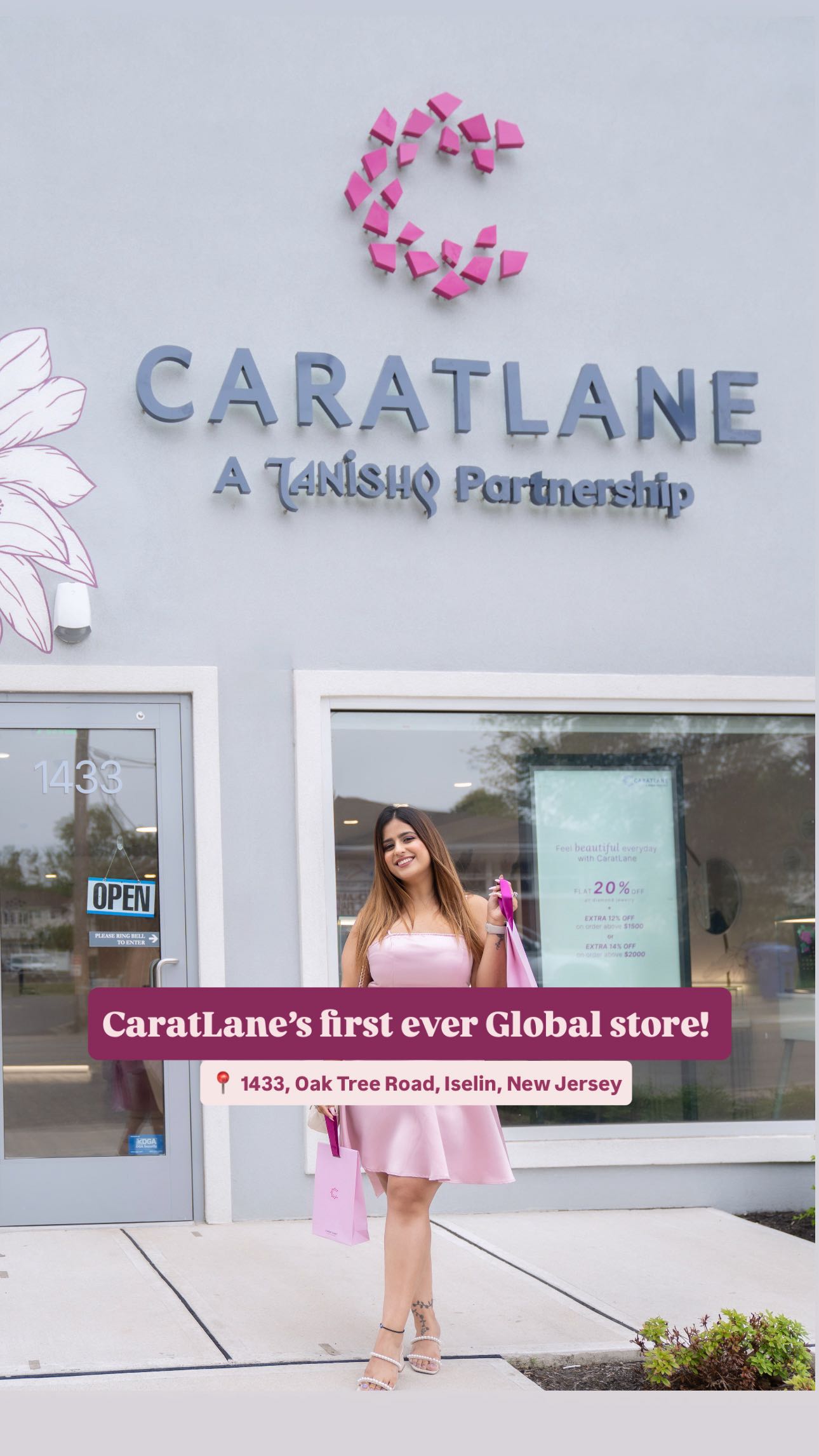 Instagram post by @aanchalmehra_ for CaratLane. Caption reads: Just dropped by @caratlaneglobal first-ever global....