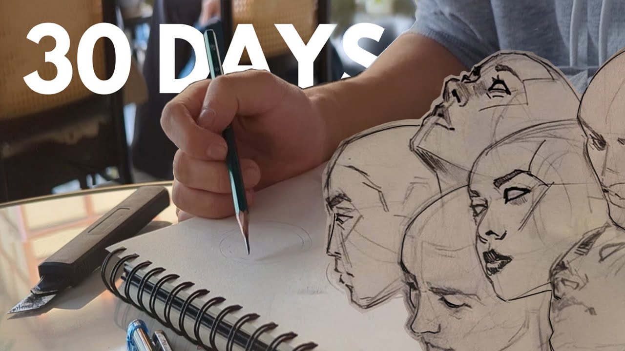 YouTube post by @nimnoraa for ArtStation. Caption reads: How I learned to draw faces from imagination in 30....