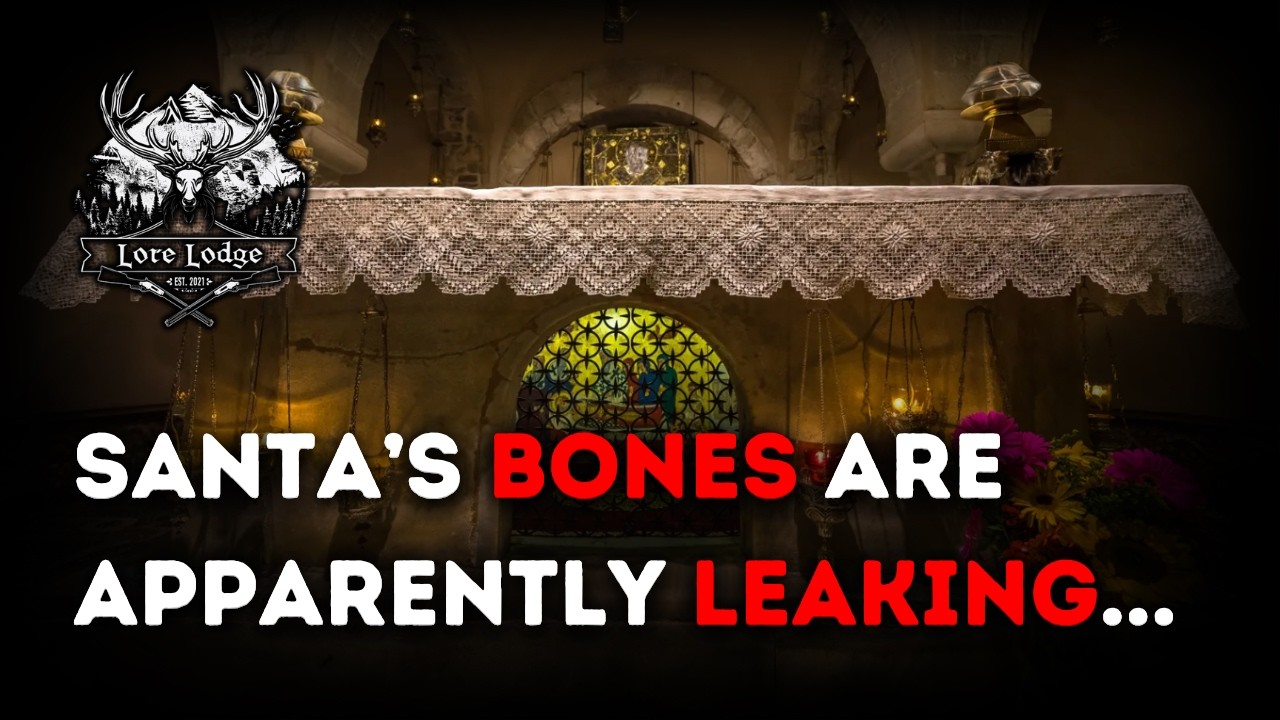 YouTube post by @TheLoreLodge for Fabletics. Caption reads: Santa's Bones Are Leaking and Nobody Can Figure....