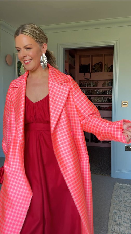 Instagram post by @erica_davies for Loeffler Randall. Caption reads: Controversial take, but I don’t love wearing red....