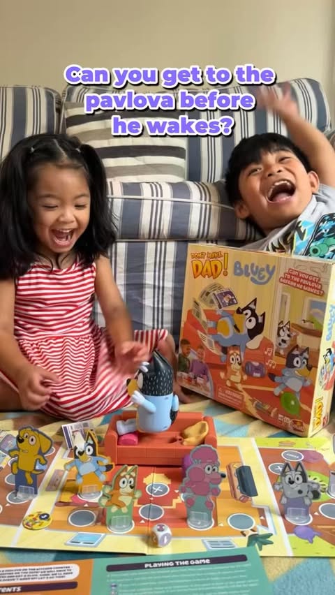 Instagram post by @thetrinidadfamily for Wire PR. Caption reads: AD Bluey + family game = chaos 😂💙 We played....