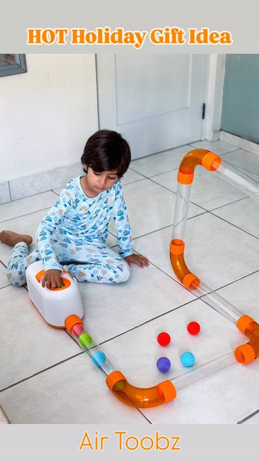 Instagram post by an influencer for Fat Brain Toys. Caption reads: [...] design of Air Toobz from @fatbraintoys .....