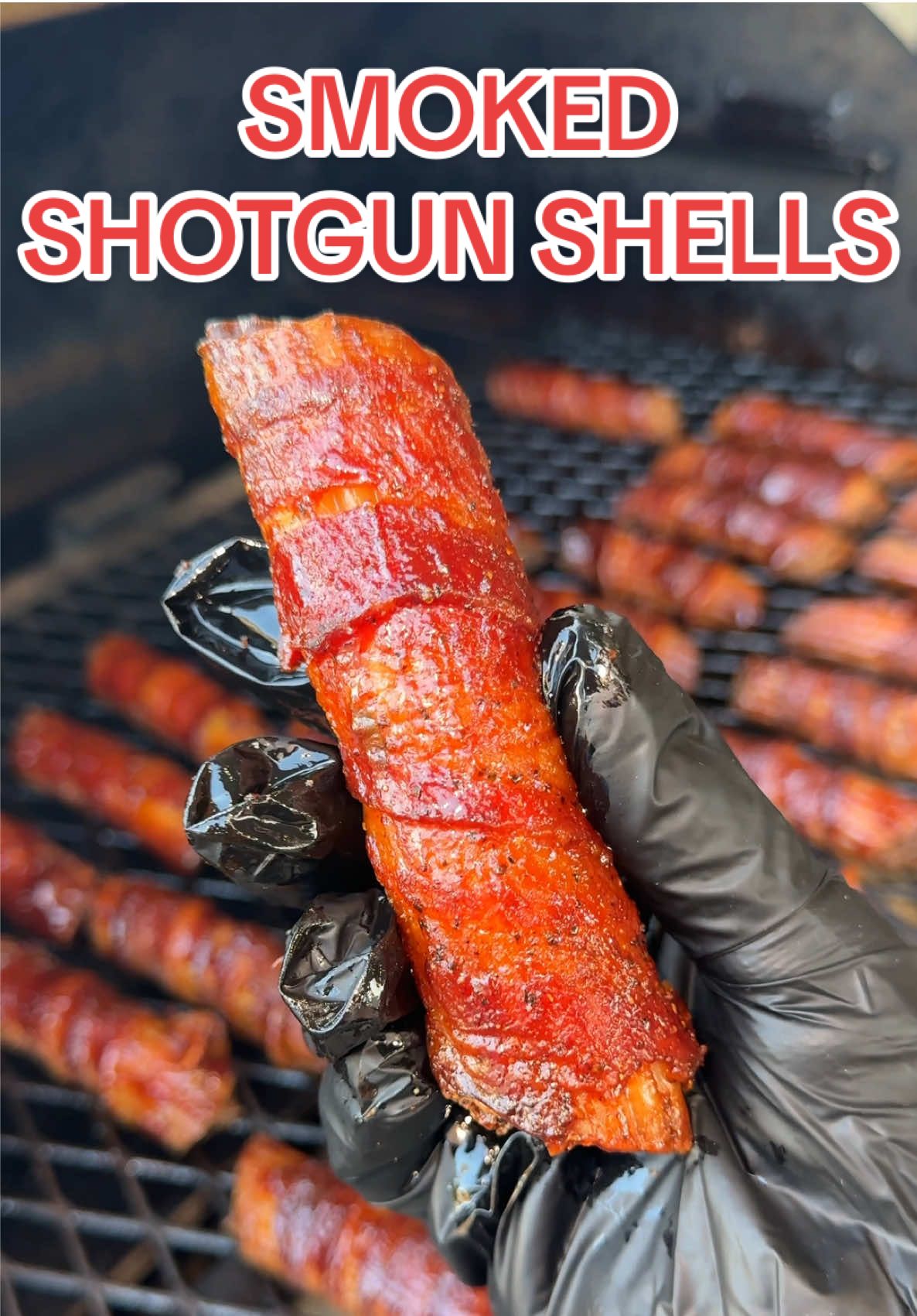 TikTok post by @girlgonegrilling for Bear Mountain BBQ. Caption reads: Smoked Shotgun Shells loaded with flavor and fired....