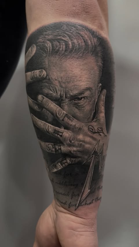 Instagram post by @viktor_phoenixx for Eternal Ink. Caption reads: Hadfield. One session. Made with @eternalink....