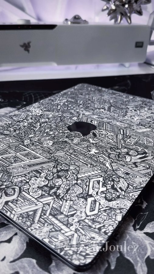 Instagram post by @tech.joulez for Dbrand. Caption reads: DBRAND This is how you dress up the New MacBook....
