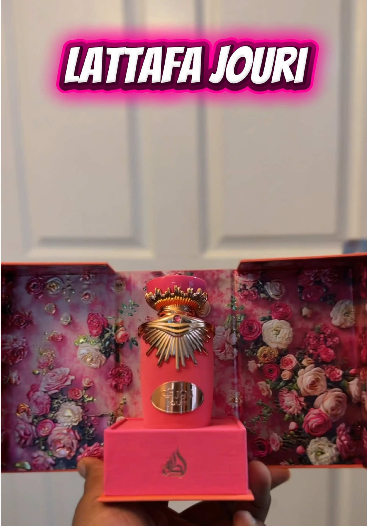 TikTok post by an influencer for Lattafa USA. Caption reads: [...] Jouri A Good Floral For Her @LATTAFA USA....