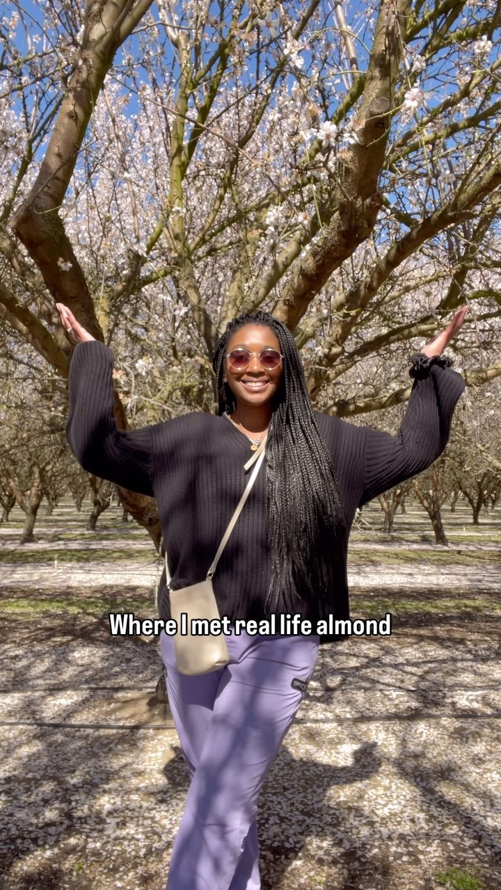Instagram post by @theearthstewardess for Almond EU. Caption reads: #Ad Learning a recipe directly from the farmer....