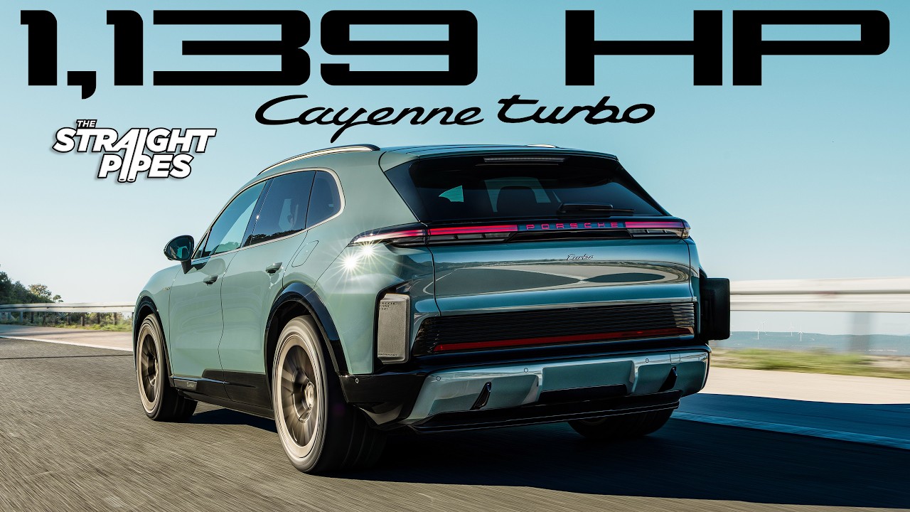 YouTube post by @TheStraightPipes for Continental Tire. Caption reads: 9 Second ALL NEW 2026 Porsche Cayenne Turbo.
