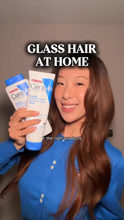 Instagram post by @18hens for CeraVe. Caption reads: Glass hair starts at the scalp. I use the CeraVe....
