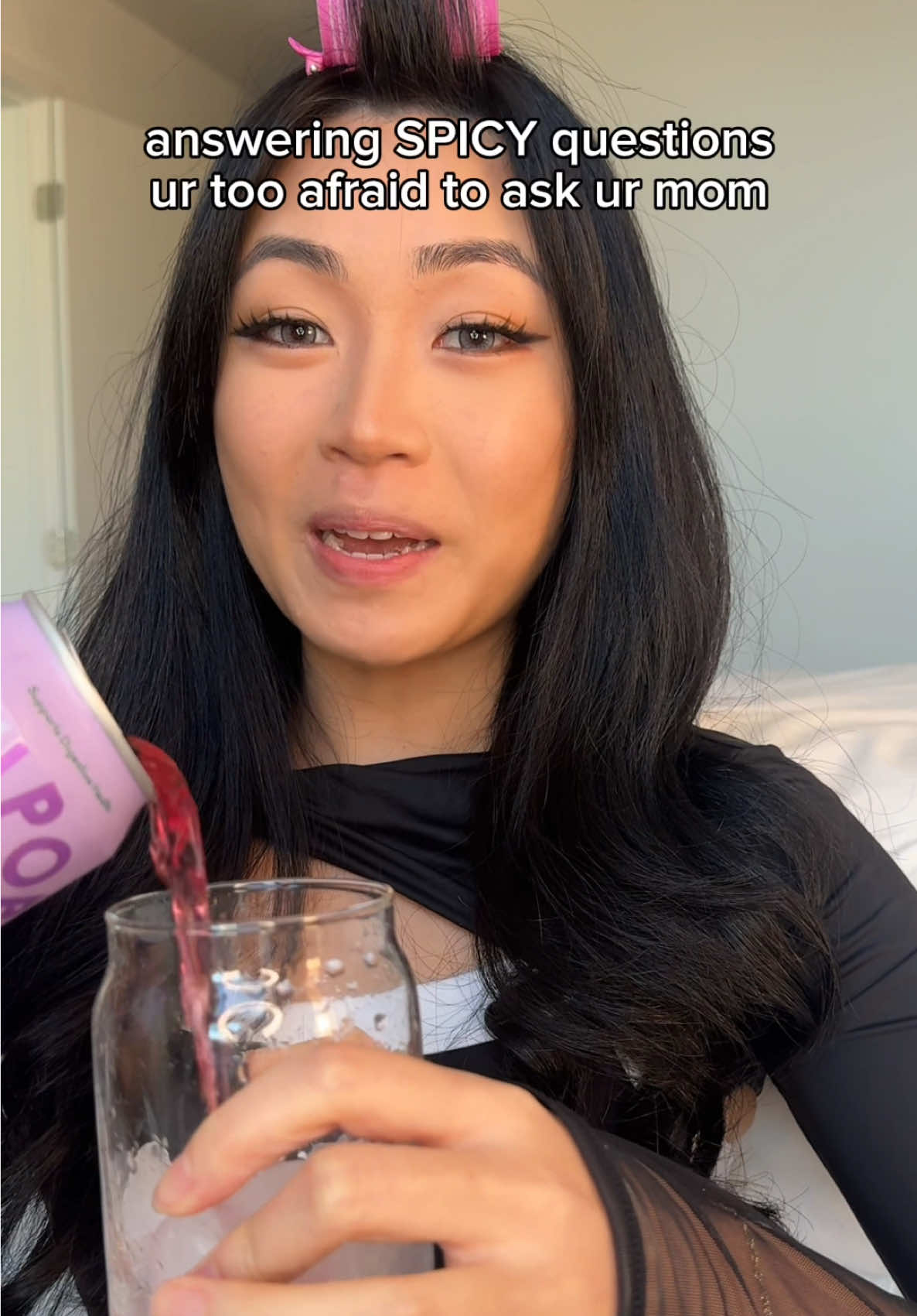 TikTok post by @charlizeechiu for LAWLESS Beauty. Caption reads: [...] in college ❤️  Contacts: @오렌즈 OLENS ....