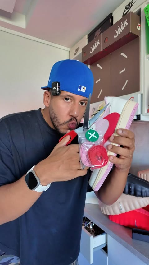 Instagram post by @dopesergio for StockX. Caption reads: Tropical Pink lace swap 🌸👀 @StockX....