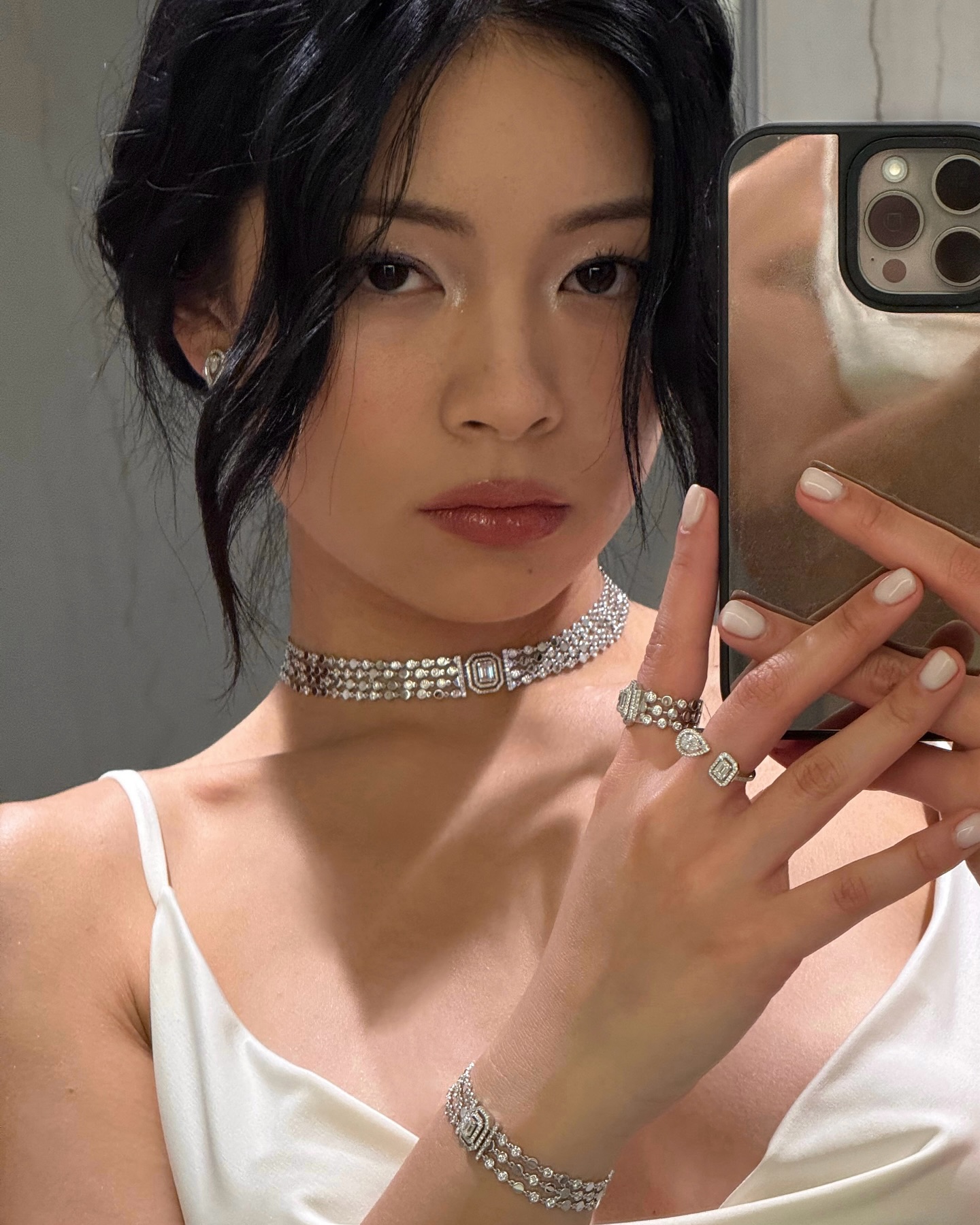 Instagram post by @tingting_lai for Messika. Caption reads: diamonds, sparkles and beautiful people @messika....