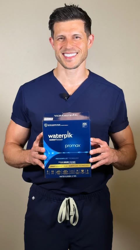 Instagram post by @chrisstrandburg for Waterpik Oral Health. Caption reads: #ad @waterpik Your daily habits can make or break....