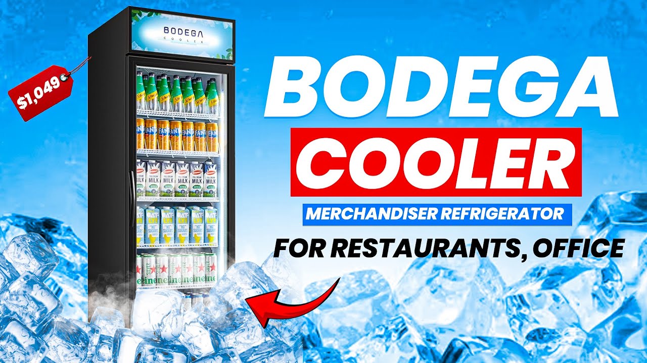 YouTube post by @TheDynamicFamily6 for BODEGAcooler. Caption reads: GET the TOP BEST BODEGA COOLER REFRIGERATORS FOR....