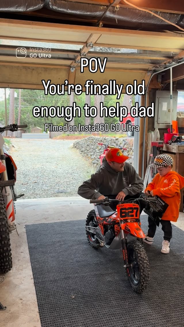 Instagram post by @wileyrides for Insta360. Caption reads: Wilder really loves to help out whenever I work on....