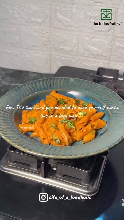 Instagram post by @life_of_a_foodholic for The Indus Valley. Caption reads: Made this LAZY PASTA recipe using The Indus Valley....