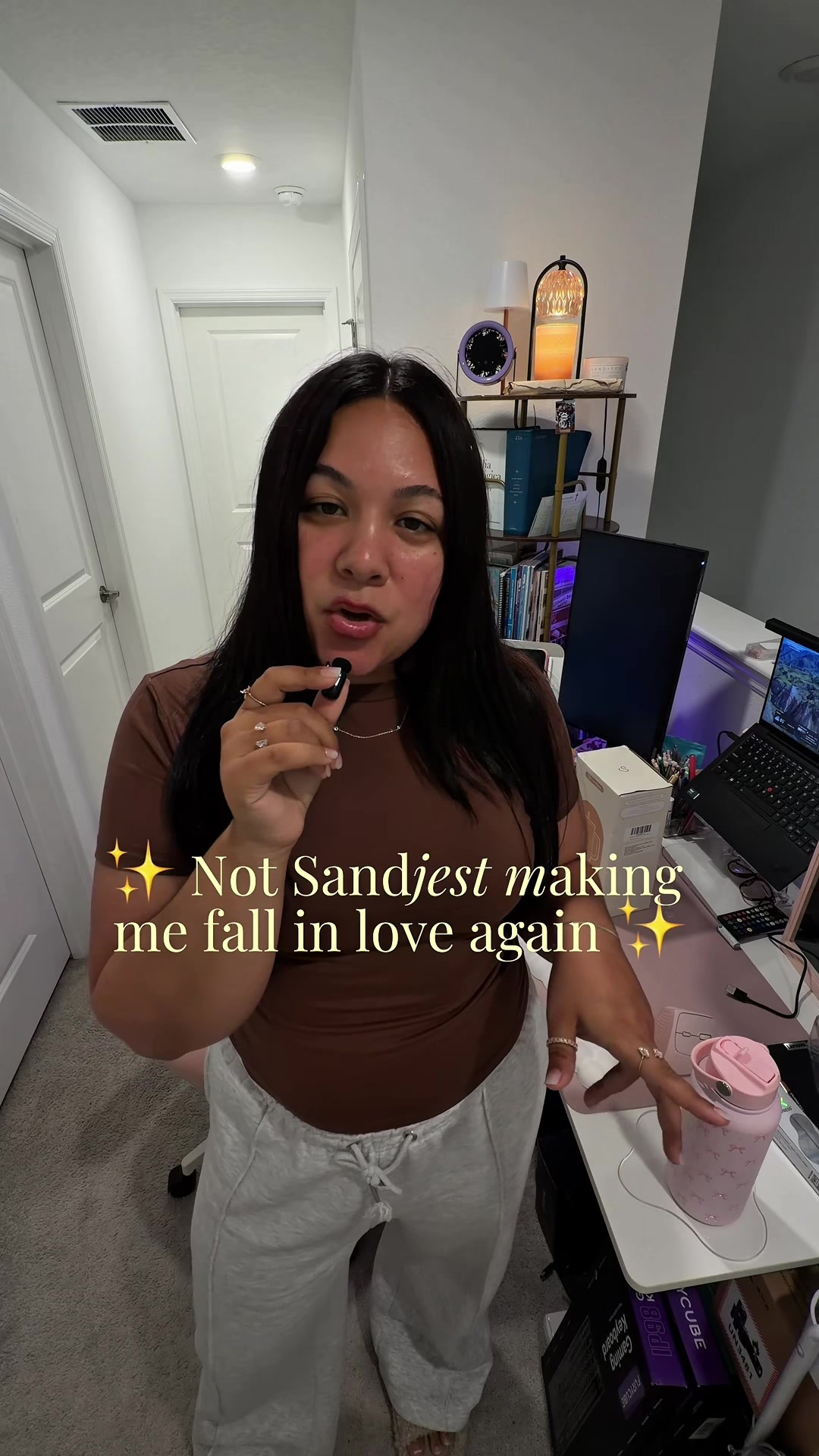 TikTok post by @wfhwithsarai for Sandjest. Caption reads: 🎀 I fear @SANDJEST did it again 😭💗....