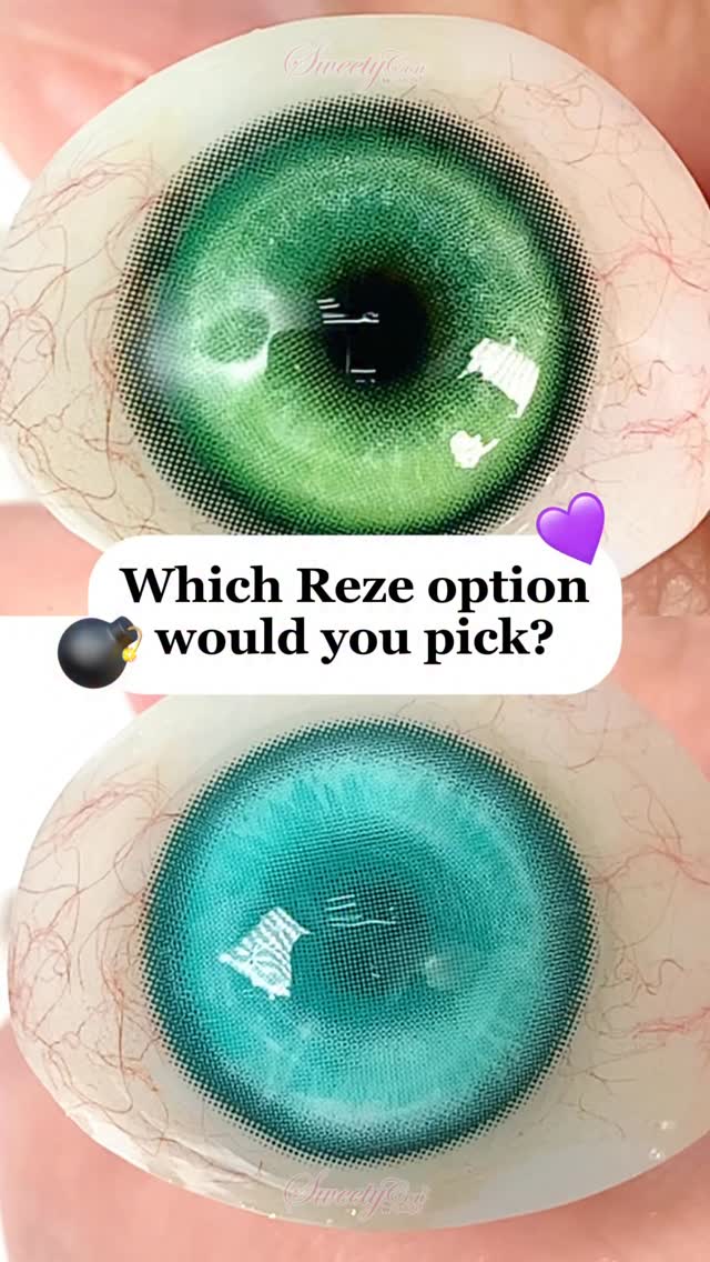 Instagram post by @sweetycon for UNIQSO. Caption reads: 🪚🩸💣

Which one would you pick? 

Lenses....