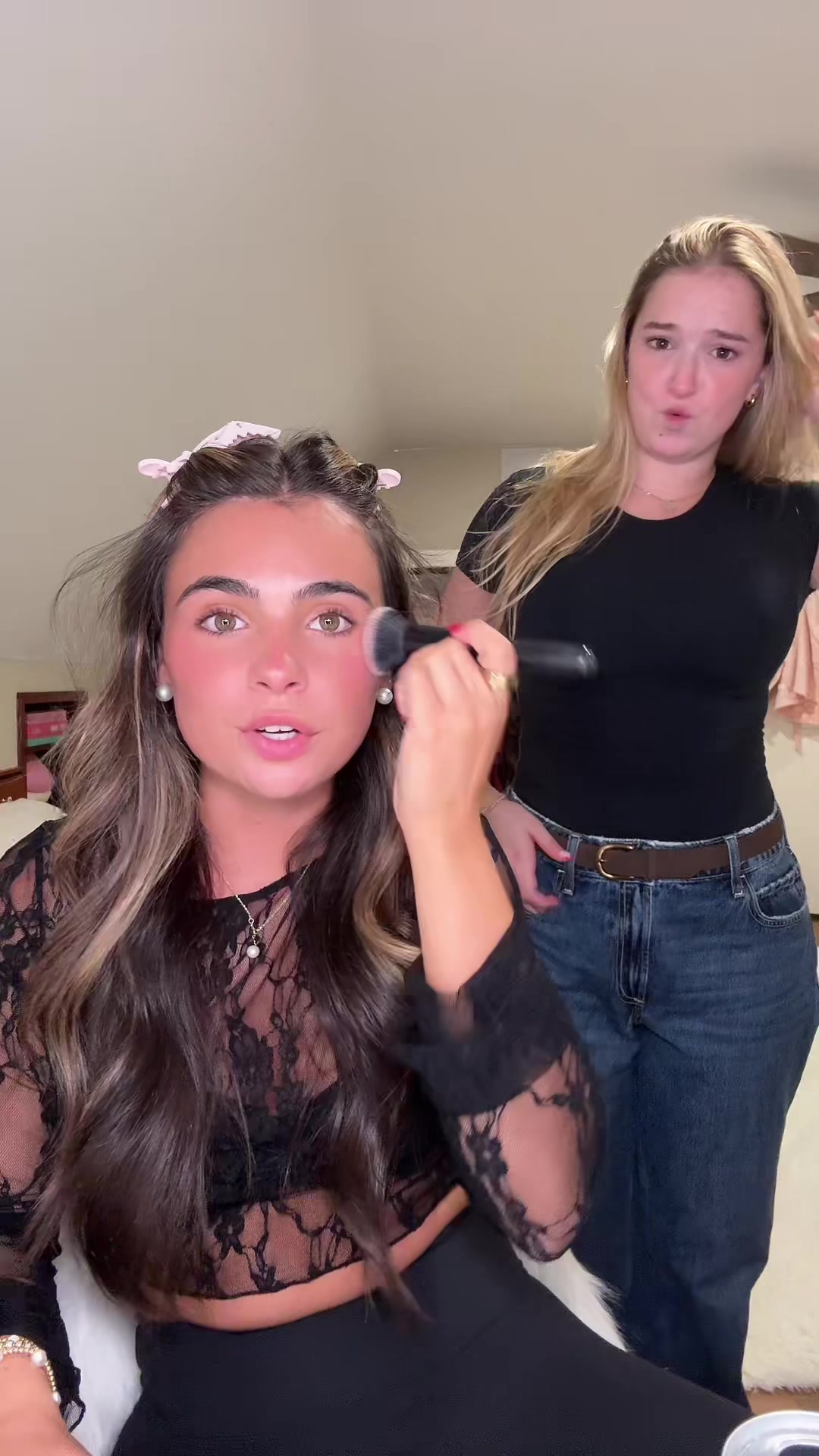 TikTok post by @audreysashopaholic for Saie hello. Caption reads: @Anastasia Beverly Hills @Saie @Benefit Cosmetics....