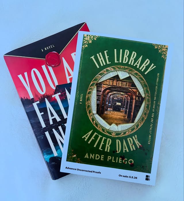 Instagram post by @brianas_best_reads for Random House Group. Caption reads: 📖Book Mail📖 THE LIBRARY AFTER DARK May 5, 2026....