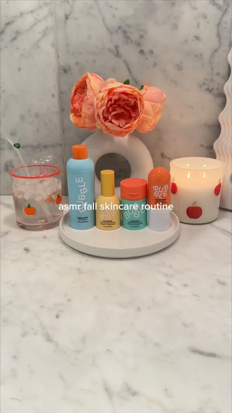 Instagram post by @galiciagordon for Bubble. Caption reads: asmr fall skincare routine with @bubble 🧡....