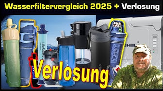 YouTube post by @OutdoorChiemgau for OLIGHT. Caption reads: Outdoor water filter comparison 2025. Which filter....