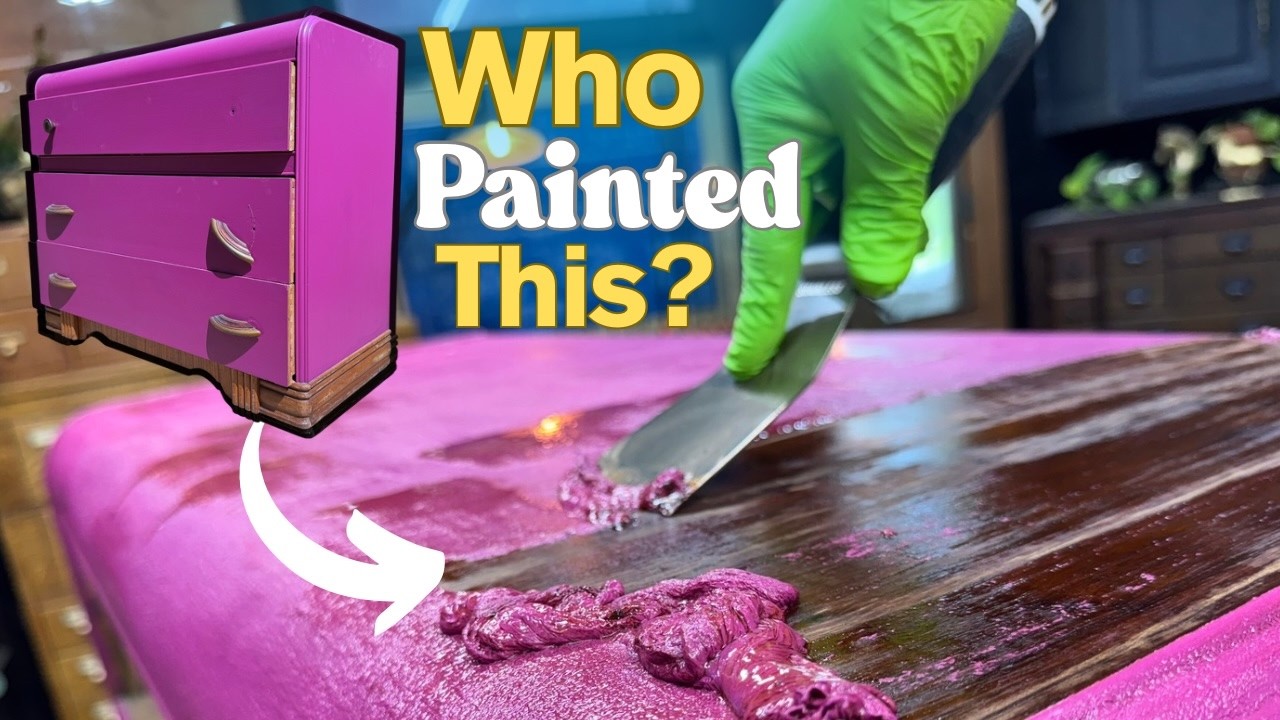 YouTube post by @MadCityModern for VEVOR. Caption reads: I Restored a $12 Antique UGLY Painted DRESSER.