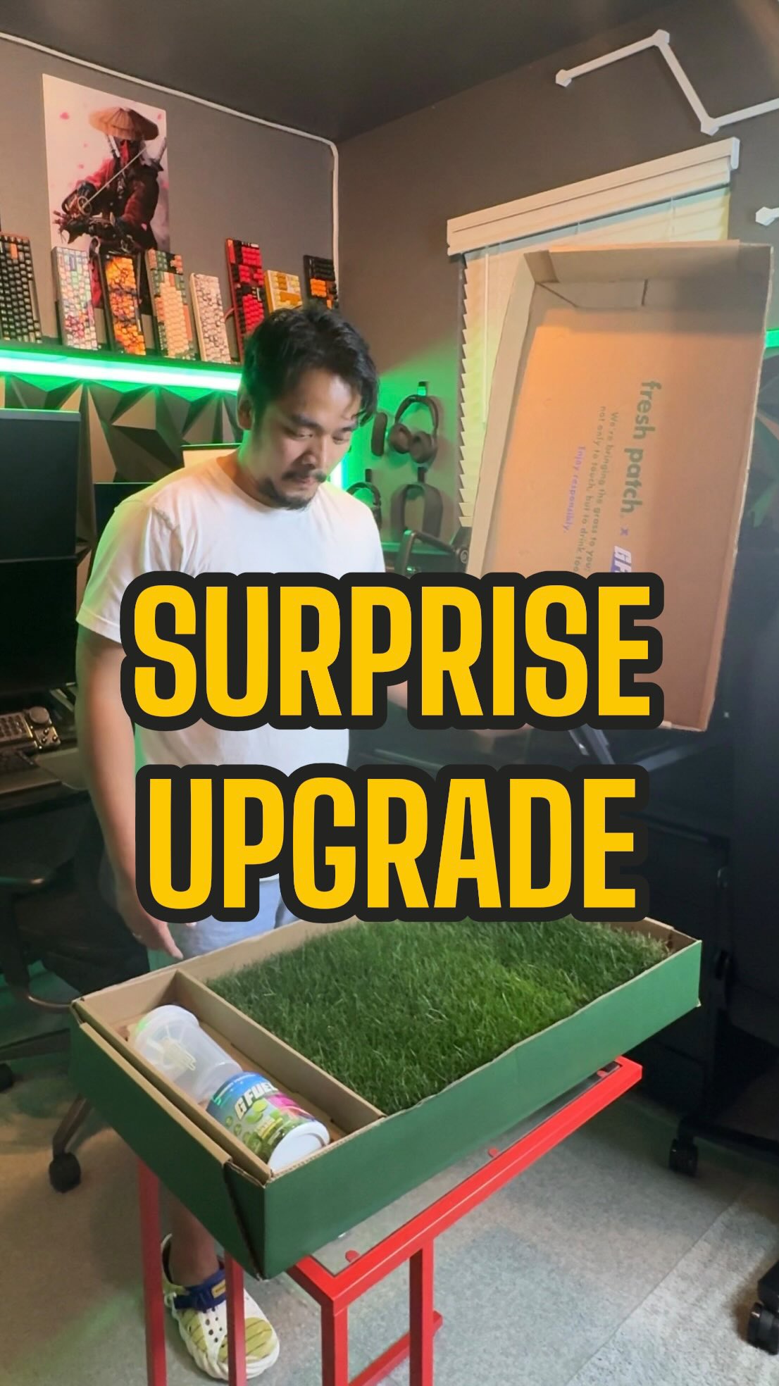 Instagram post by @dinocornel for G FUEL. Caption reads: Wife telling me to touch grass is wild,inside my....