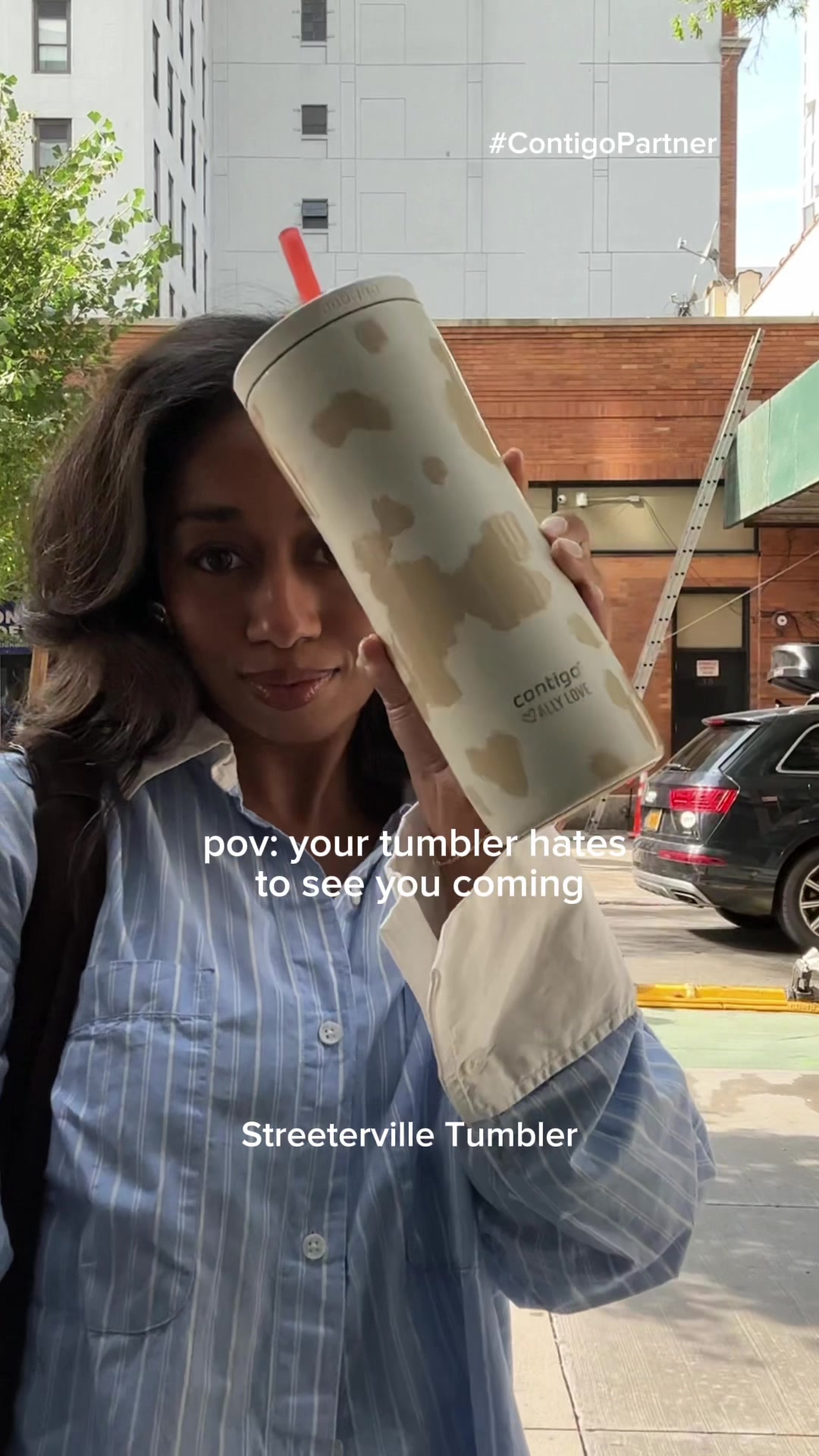 TikTok post by @balancedles for Contigo. Caption reads: #ContigoPartner I know my Tumbler hates to see me....