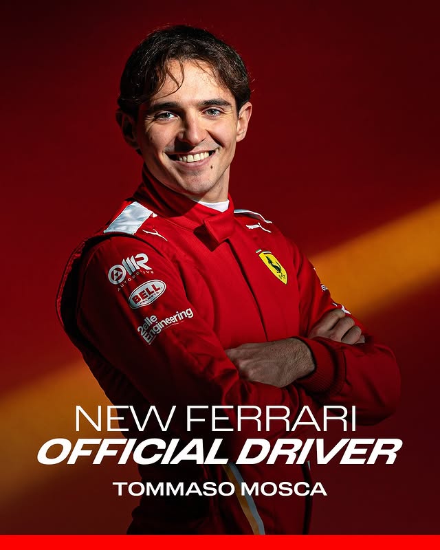 Instagram post by @moscatomm for Ferrari. Caption reads: [...] are pleased to announce that Tommaso Mosca....