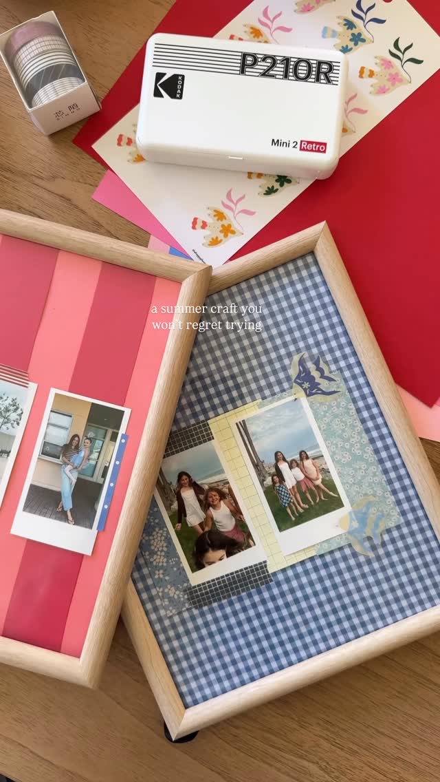 Instagram post by @debtrette for Kodak Photo Printer. Caption reads: scrapbook frames using the Kodak Mini 2 Retro....
