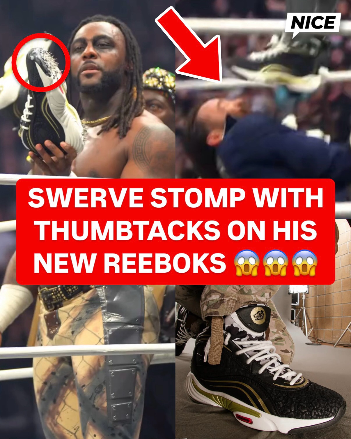 Instagram post by @swerveconfident for Champs Sports. Caption reads: Swerve Strickland hit his signature stomp with....