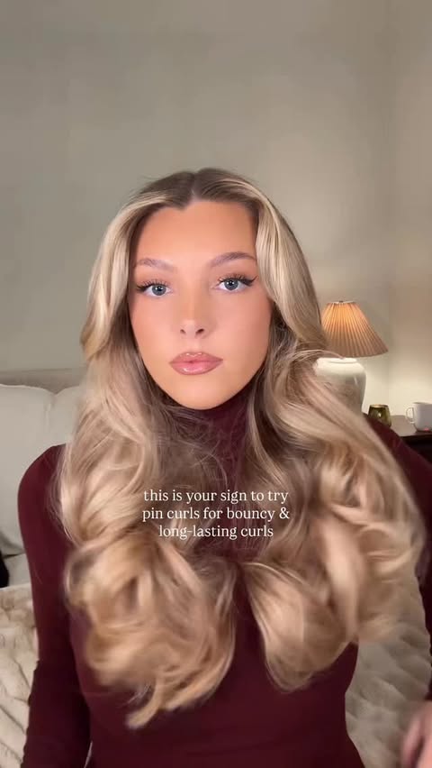 Instagram post by @hunterdestin for T3 Micro. Caption reads: pin curl tutorial ⭐️ comment SHOP for everything I....