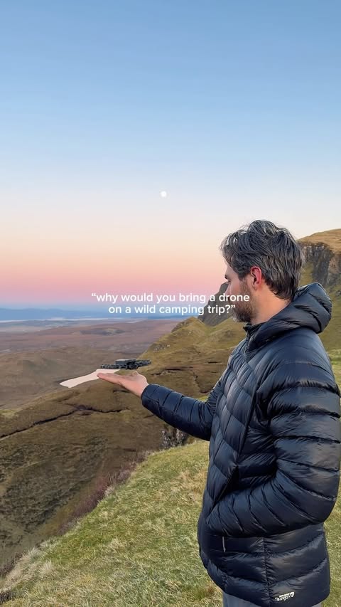 Instagram post by @noodlesandblisters for HOVERAir. Caption reads: Wild camping on the Skye Trail with....