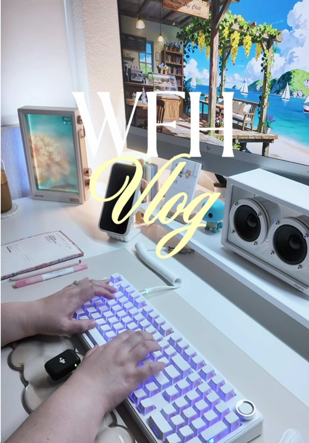 TikTok post by @rhoscozyspace for Aula. Caption reads: [...] the never-ending tasks 😅🤣 keyboard: @Aula....