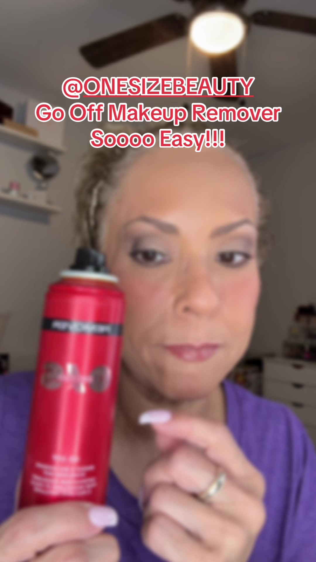 TikTok post by @tina31567 for ONE SIZE BEAUTY. Caption reads: Easy, non irritating, melts makeup instantly!!!....