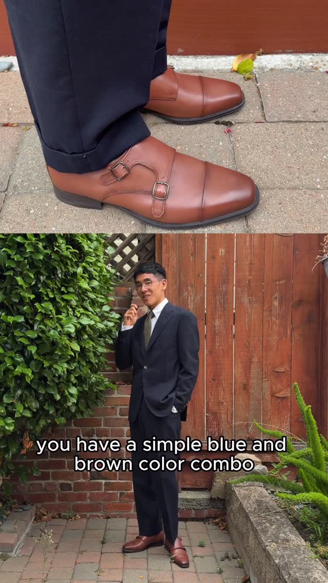 Instagram post by @andrewpolo_ for Kenneth Cole. Caption reads: easy brown and blue color combo with the charles....