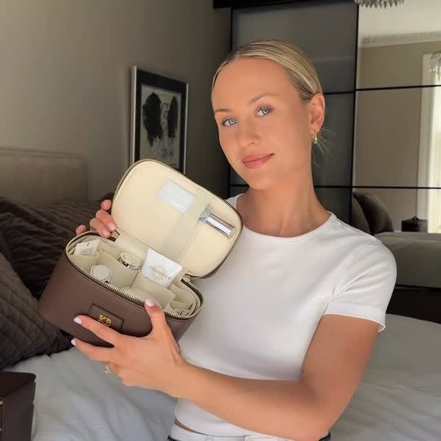 Instagram post by @kjbrathen for Etoile. Caption reads: [...] my new vegan leather toiletry bags from....