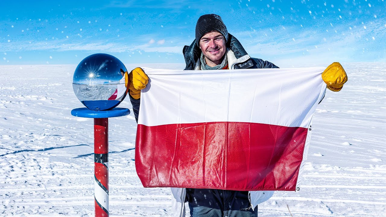 YouTube post by @patecwariatec1 for mBank. Caption reads: HOW I CONQUERED THE SOUTH POLE.