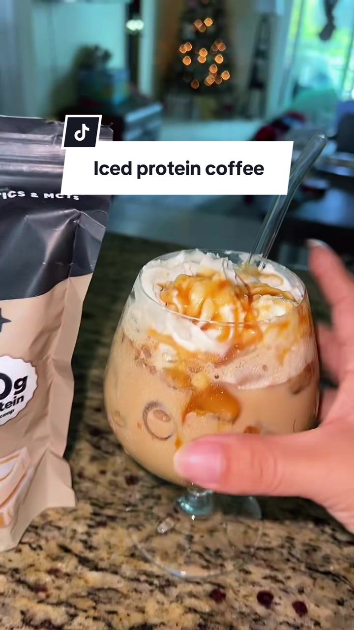 TikTok post by @lifewithlittleone for Javy Coffee. Caption reads: #proteincoffee #icedproteincoffee #protein....