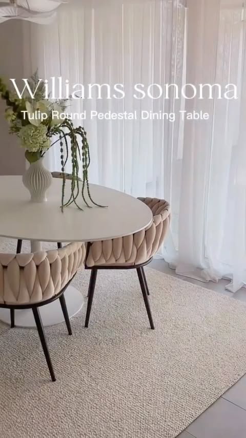Instagram post by @aliannaaustinn for Williams Sonoma. Caption reads: [...] Pedestal Dining Table from the....