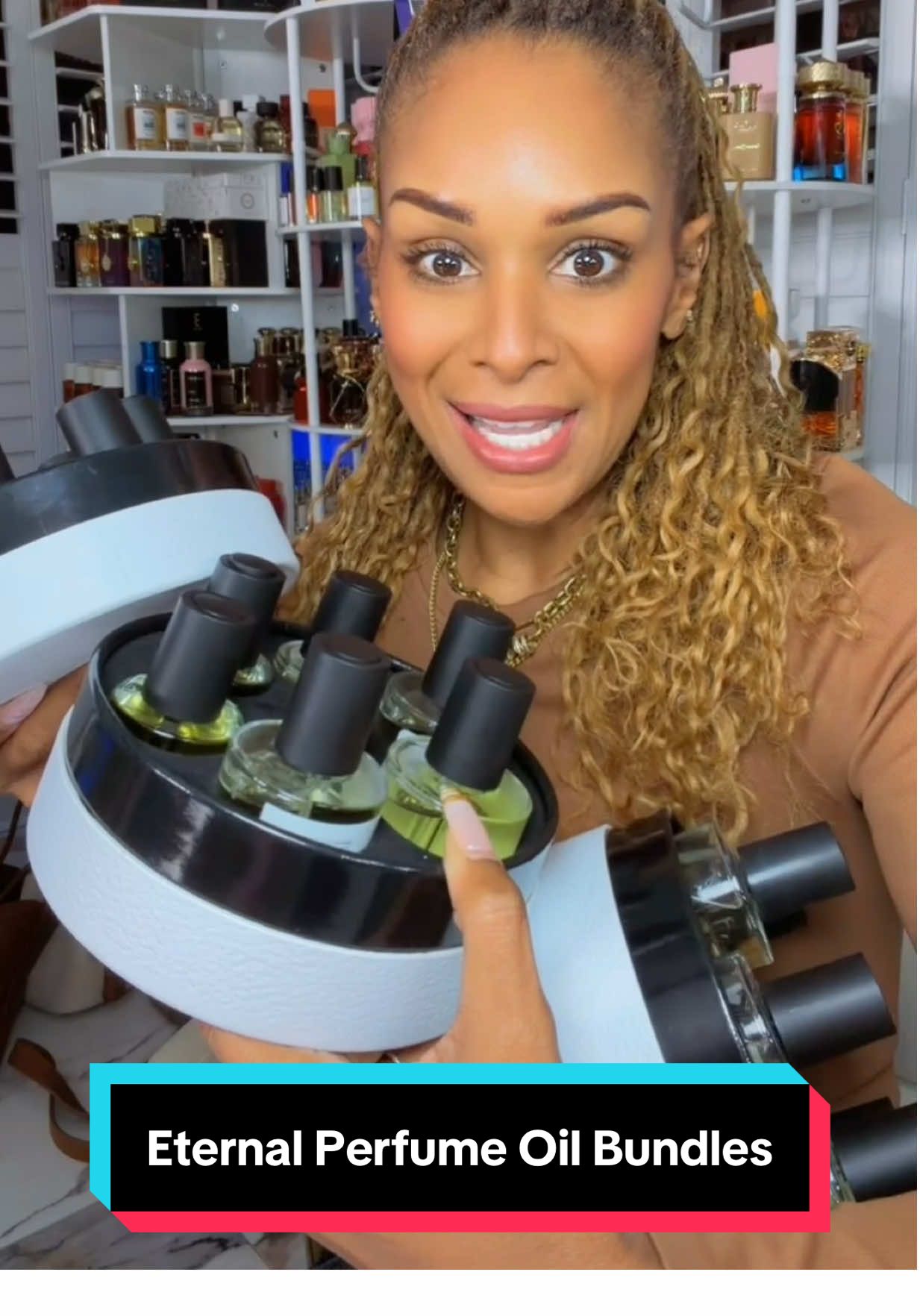TikTok post by @annisha_vsg_tanksley0 for Eternal Perfume Oils. Caption reads: [...] deal will blow your mind🤯🤯🤯 @Eternal....