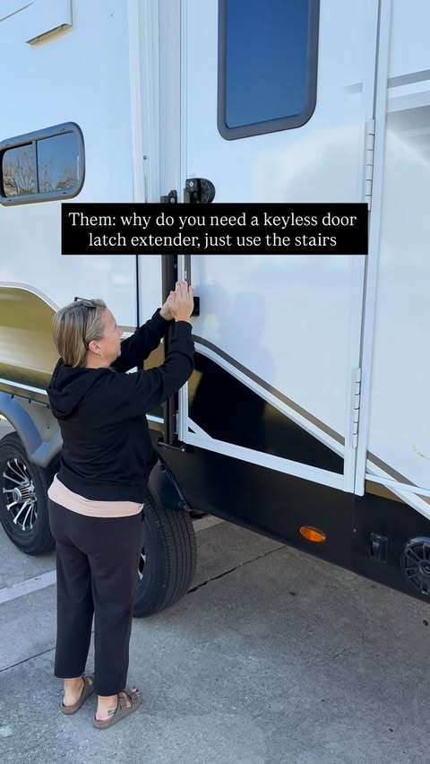 Instagram post by @gills_on_wheels for RVLock. Caption reads: [...] be out keyless Axis latch extender by....