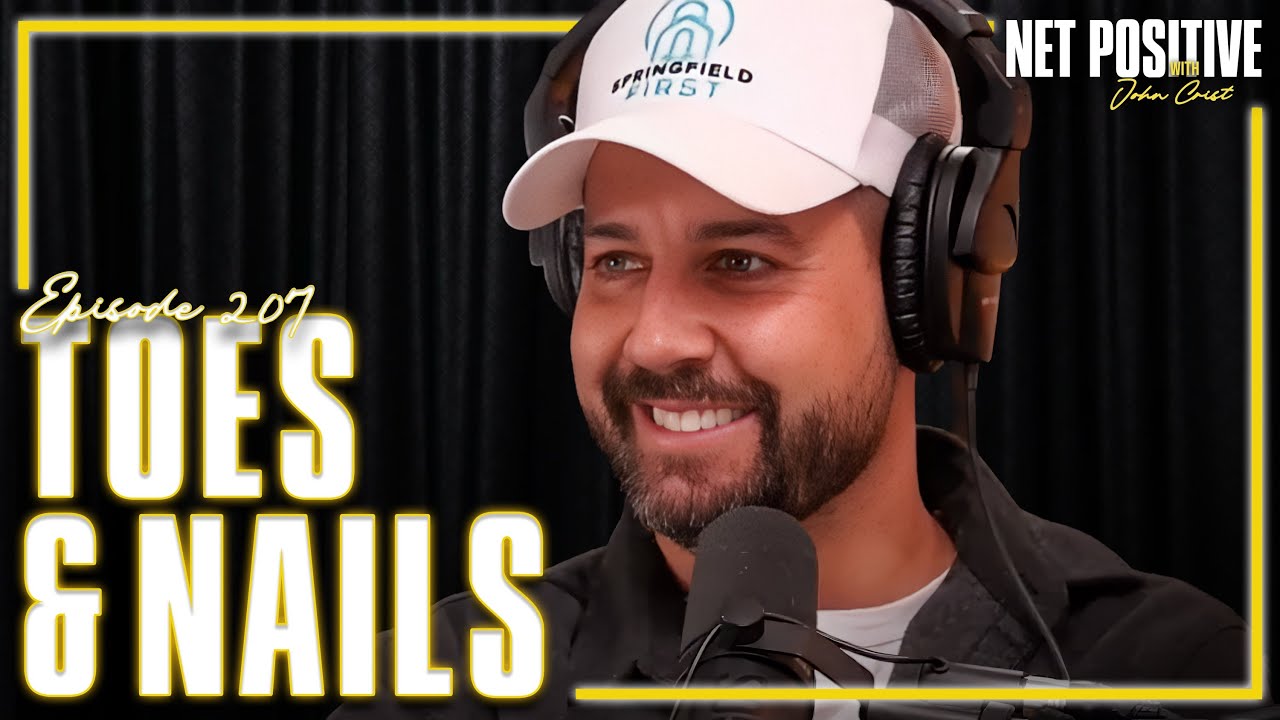 YouTube post by @netpositivepod for MALIA. Caption reads: Toes & Nails | Net Positive with John Crist.