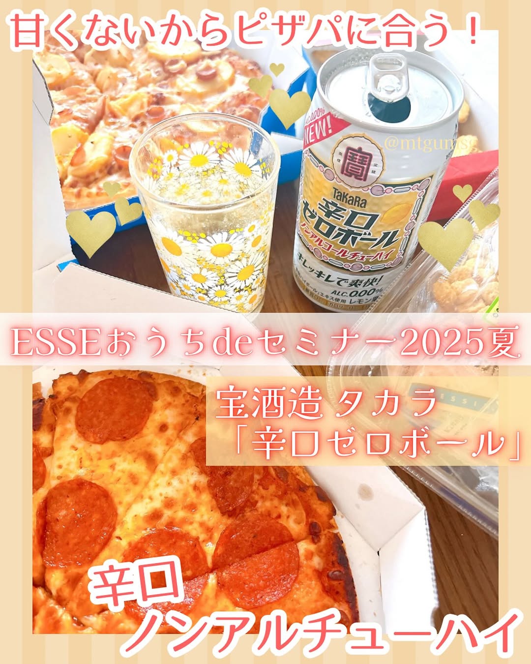 Instagram post by @mtgumsg for ESSEonline. Caption reads: ESSEの「おうちdeセミナー」に参加し
タカラ「辛口ゼロボール」をお試しさせていただきました🌟
....